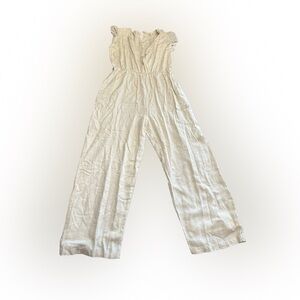Cream Wide-Leg Jumpsuit in Lightweight Fabric